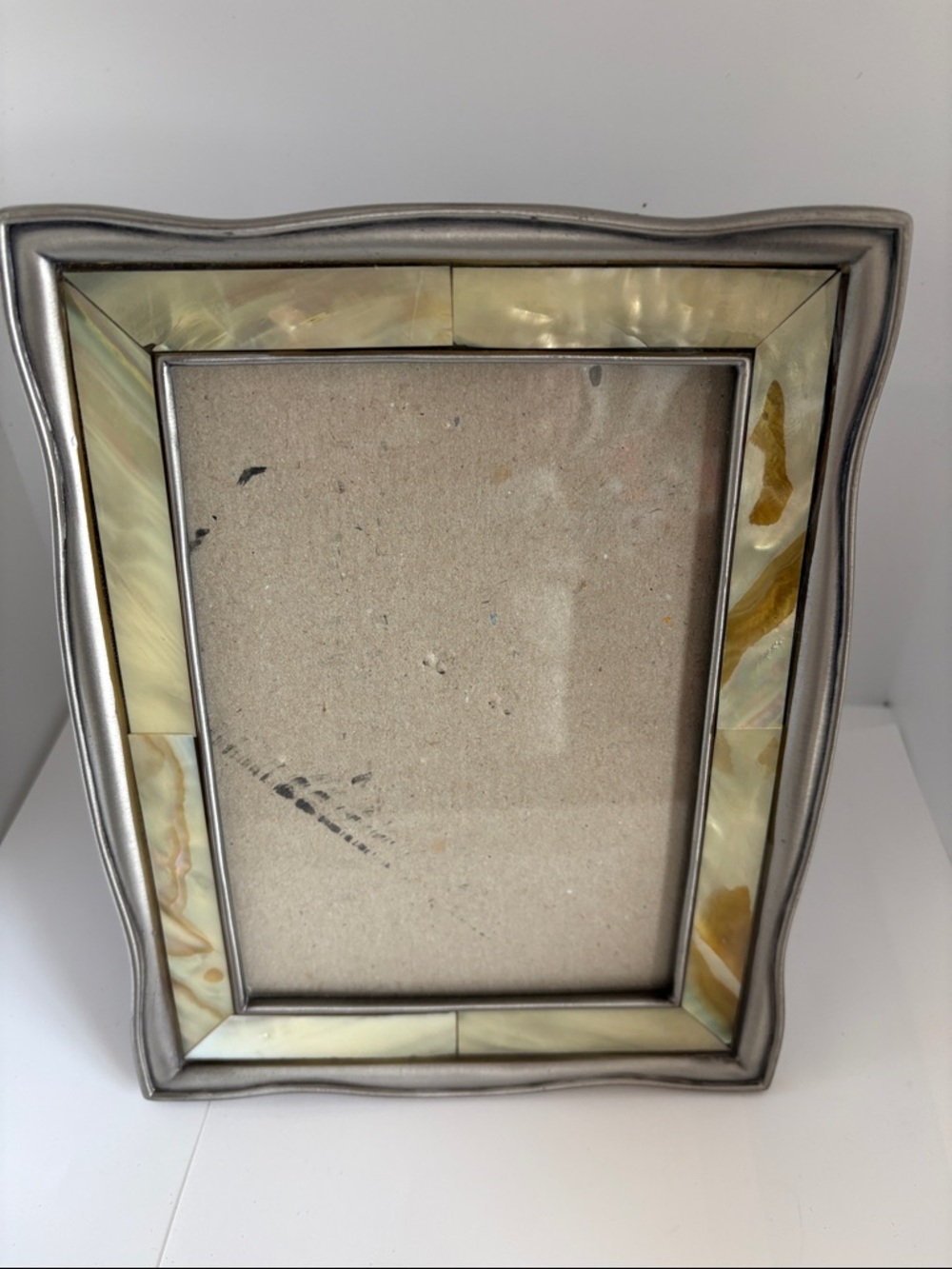 Ornate mother of Pearl Inlay Photo Frame  pewter Silver 5x7 vintage heavy